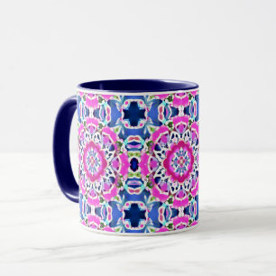 Mug Tie Dye Mandala Motif Denim bleu et rose