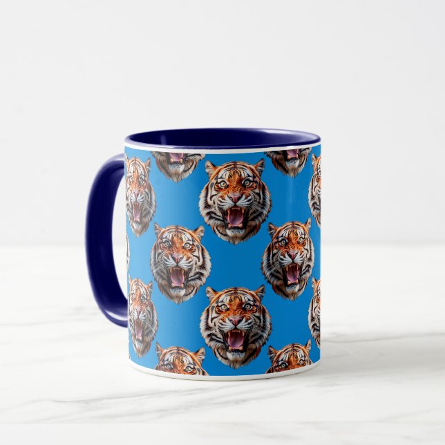 Mug Tiger Head Pattern Design Blue  (Devant gauche)