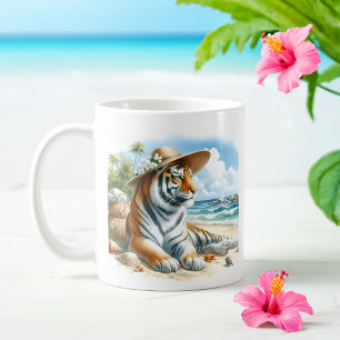 Mug Tigre d'aquarelle d'été sur la plage