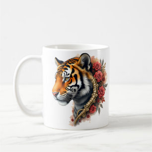 Mug Tigre de Steampunk avec illustration Rose.