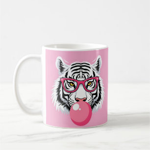 Mug Tigre Portant des lunettes et soufflant de la gomm