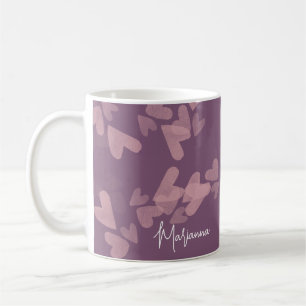 Mug Timbres de cœur à l'aquarelle Rose Script Nom Mauv