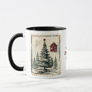 Mug Timbres de Noël Vintage. Nom modifiable.