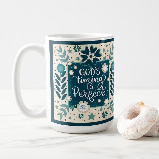 Mug Timing de Dieu Turquoise bleu Inspiration Citation (Avec donut)