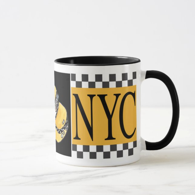 Mug Tiré à la main À damiers Taxi Cab NYC (Droite)