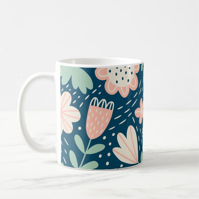 Mug Tissu étoffé floral dessiné à la main. Motif Seame (Gauche)