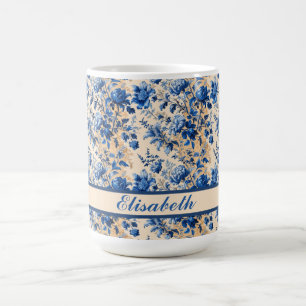 Mug Tissu vintage France Fleurs bleues   Votre nom