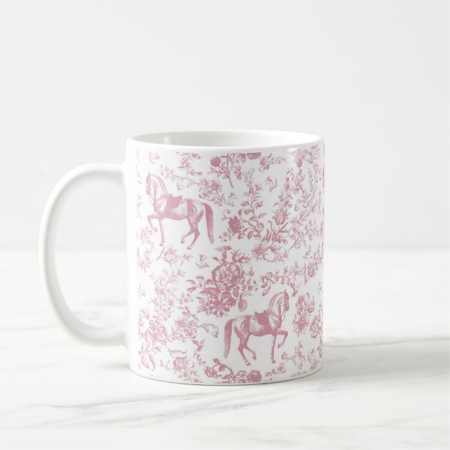 Mug Toile de Jouy Florale Équestre Rose Élégante (Gauche)