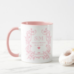 Mug Toile De Jouy rose ou monogramme de mariage à vign