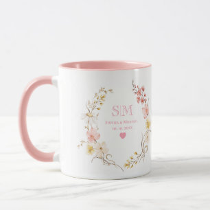 Mug Toile De Jouy Rose ou Monogramme De Mariage à Vign