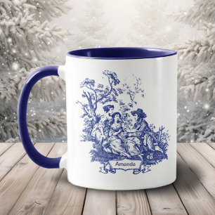 Mug Toile De Jouy Vintage Bleu Monogramme Campagne Fra