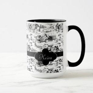 Mug Toile vintage de pays noir et blanc