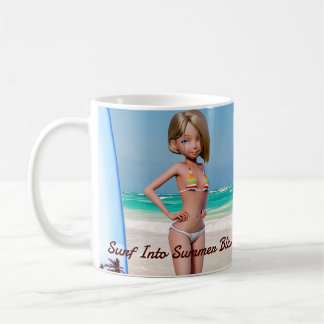 Mug Toon Surfer Girl Posing sur le bord de mer
