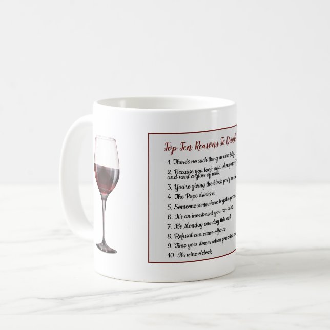 Mug Top 10 des raisons de boire du vin AJOUTER du text (Devant gauche)