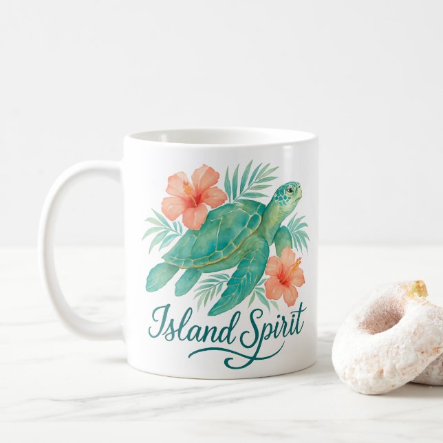 Mug Tortue tropicale avec Hibiscus et Foliage (Avec donut)