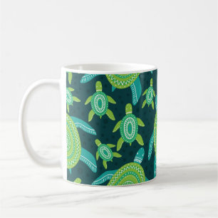 Mug Tortues ornementales vertes : motif vintage.