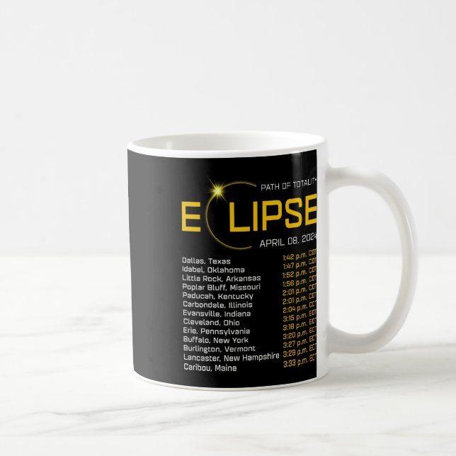 Mug Totalité Chemin 2024 Eclipse Carte Total Eclipse A (Droite)