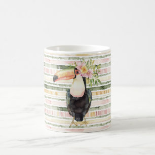 Mug Toucan Oiseau Rose Vert Rayures