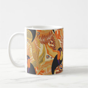 Mug Toucans sur branches, motif tropical sans soudure.
