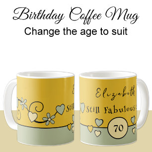 Mug Toujours fabuleux à 70 nom vert jaune