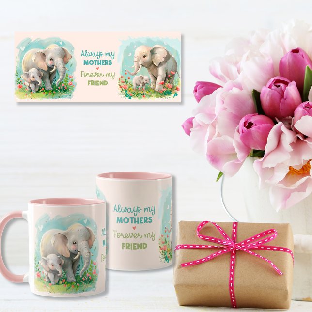 Mug Toujours ma mère - maman éléphante & bébé rose (Always my Mother - Elephant Mum & Baby Pink Mug)
