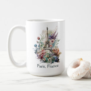 Mug Tour Eiffel Fleurs Aquarelle, Paris France