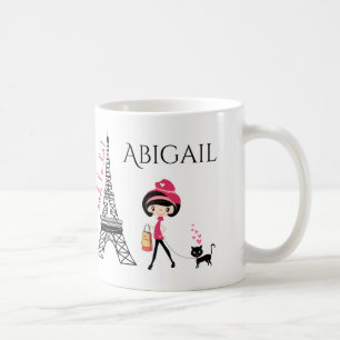 Mug Tour Eiffel Paris Cute Girl and Cat personnalisée