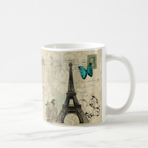Mug Tour Eiffel rose de Paris de papillon beige de