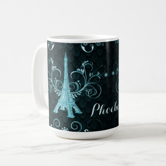 Mug Tour Eiffel Turquoise Floral (Devant gauche)