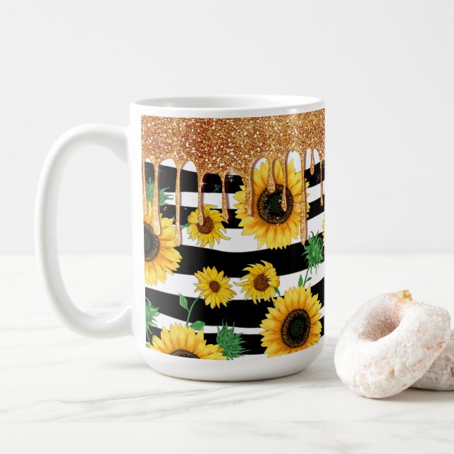 Mug Tournesol avec Parties scintillant d'or (Avec donut)