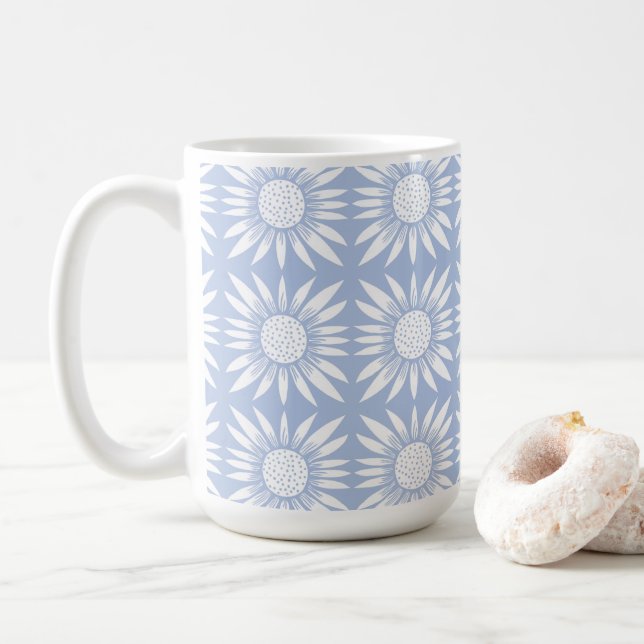 Mug Tournesol Bleu Blanc Carrelage Floral Motif (Avec donut)