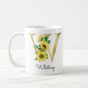 Mug Tournesol d'or monogramme Floral initial W