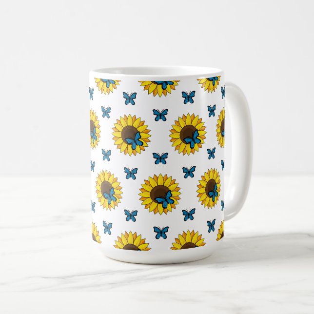 Mug Tournesol et papillon bleu (Devant droit)