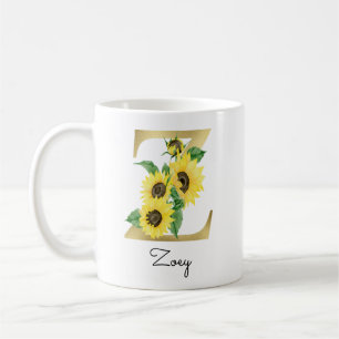 Mug Tournesol Floral Initiale Z Dorée Monogrammée