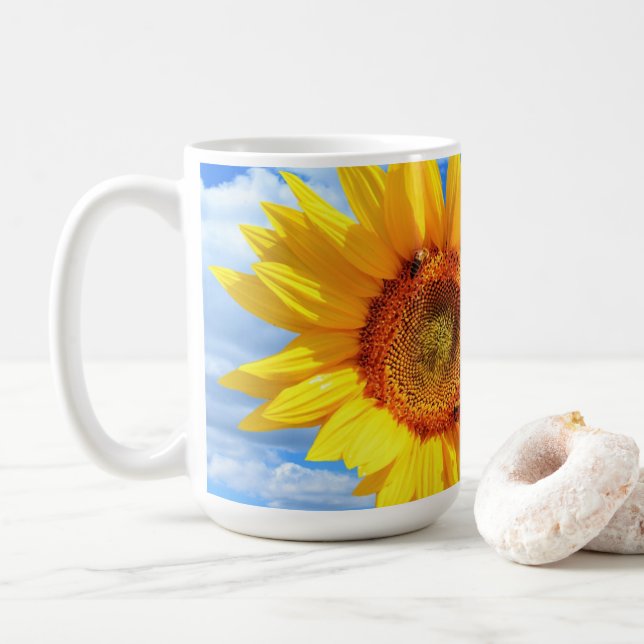 Mug Tournesol jaune et abeilles sur le Ciel Bleu Coffe (Avec donut)