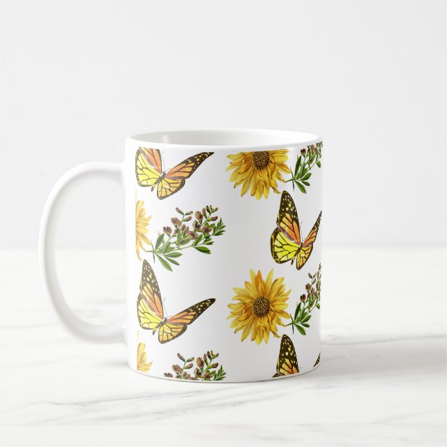Mug Tournesol jaune et papillons floraux (Gauche)