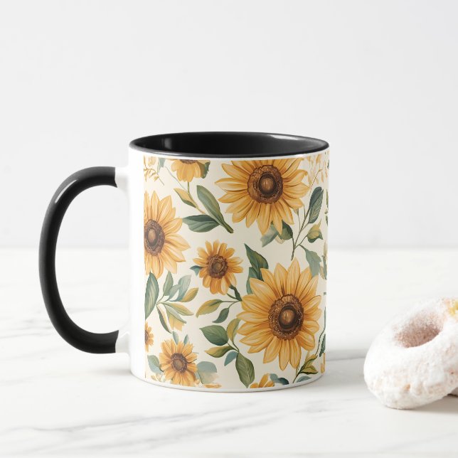 Mug Tournesol jaune Floral (Avec donut)