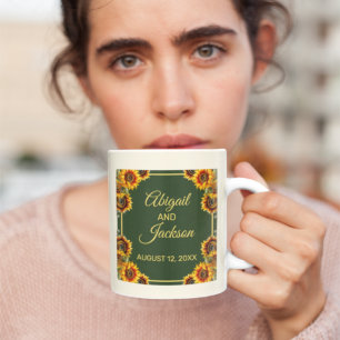 Mug Tournesol Mariage Forêt verte et or