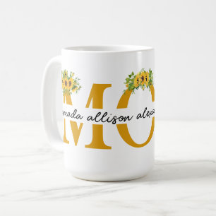 Mug Tournesol MOM personnalisé avec le nom des enfants