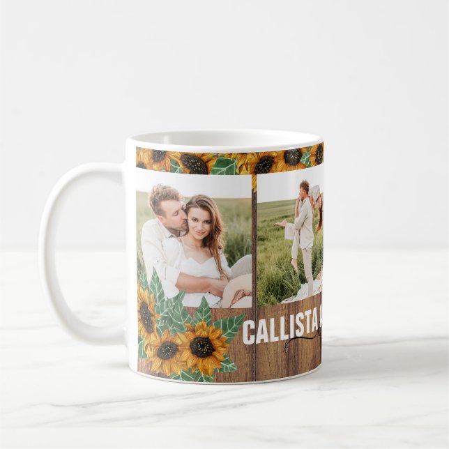 Mug Tournesol romantique or Couple blanc photo Collage (Gauche)