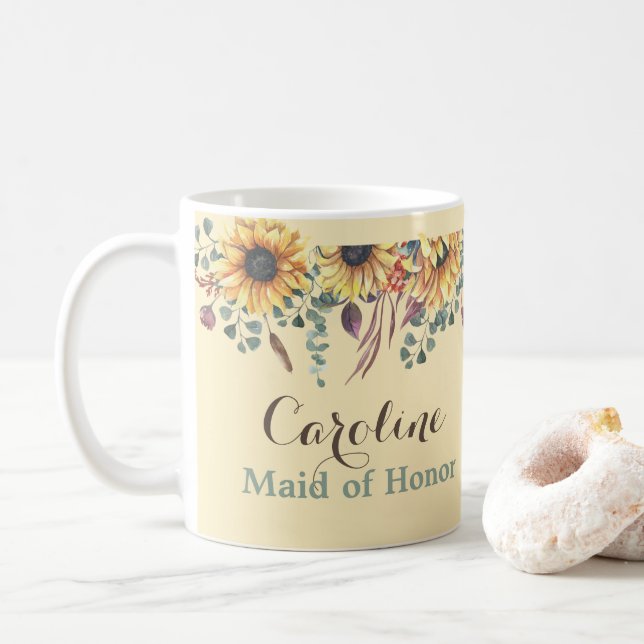 Mug Tournesol rustique femme de ménage d'honneur (Avec donut)