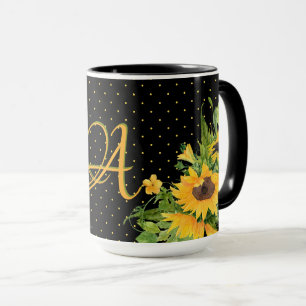 Mug Tournesols monogrammes Décor gris jaune