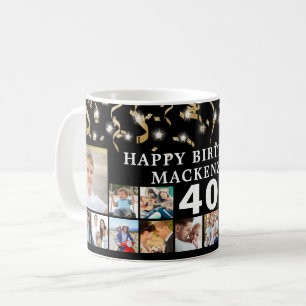 Mug Tous Anniversaire 16 Photo Black Gold Confetti Lum