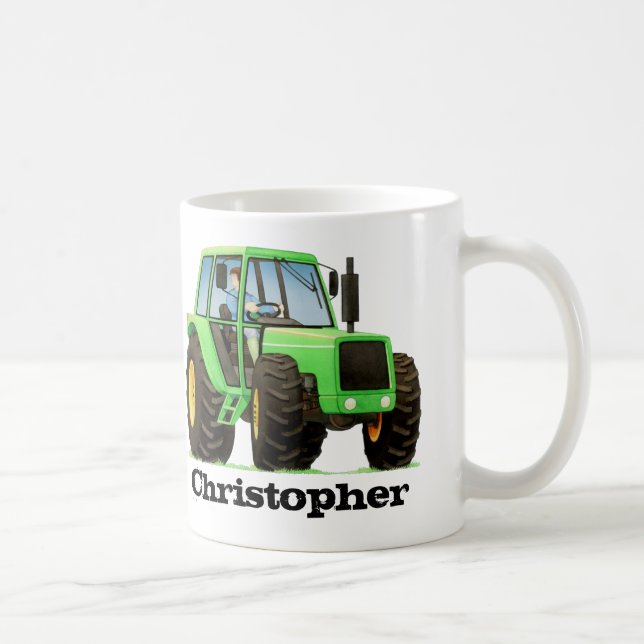 Mug Tracteur vert de la ferme de l'enfant nommé fait (Droite)