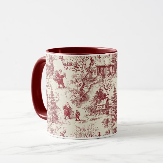 Mug Traditional Santa Claus Red on Cream Toile De Jouy (Devant gauche)