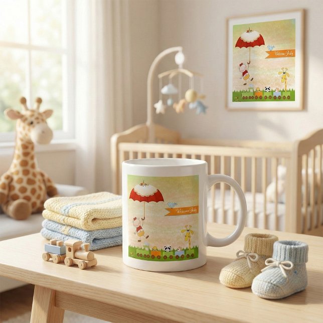 Mug Train baby shower avec Animaux et Parapluie (Créateur téléchargé)