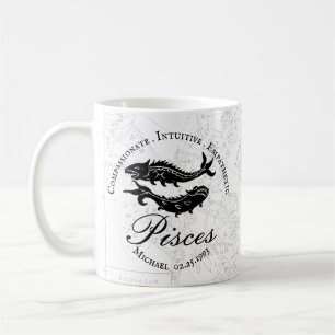 Mug Traits Zodiac personnalisés Vintages Noir Blanc