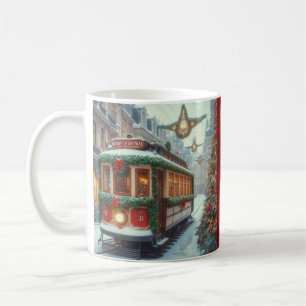 Mug Tramway de Noël vintage dans une ville enneigée