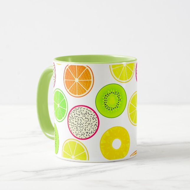 Mug Tranches de fruits tropicaux, agrumes, kiwis et dr (Devant gauche)