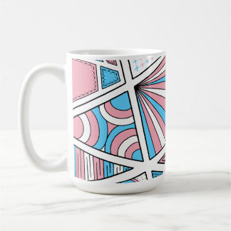 Mug Trans Pride Zen Doodle Abstrait rose bleu blanc
